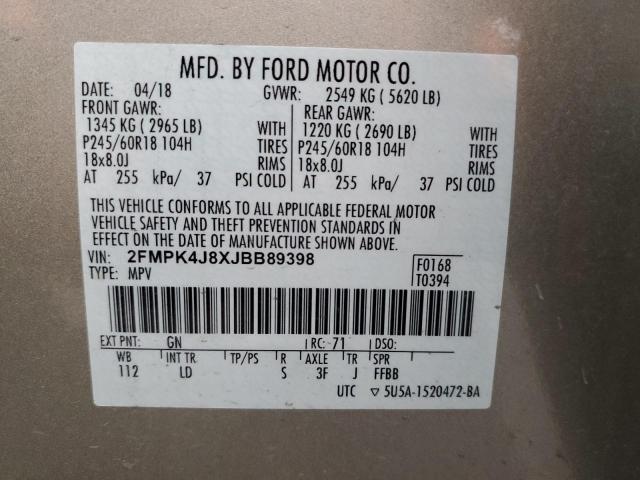 Photo 9 VIN: 2FMPK4J8XJBB89398 - FORD EDGE SEL 