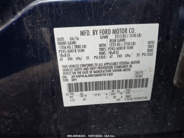 Photo 8 VIN: 2FMPK4J90GBB70120 - FORD EDGE 