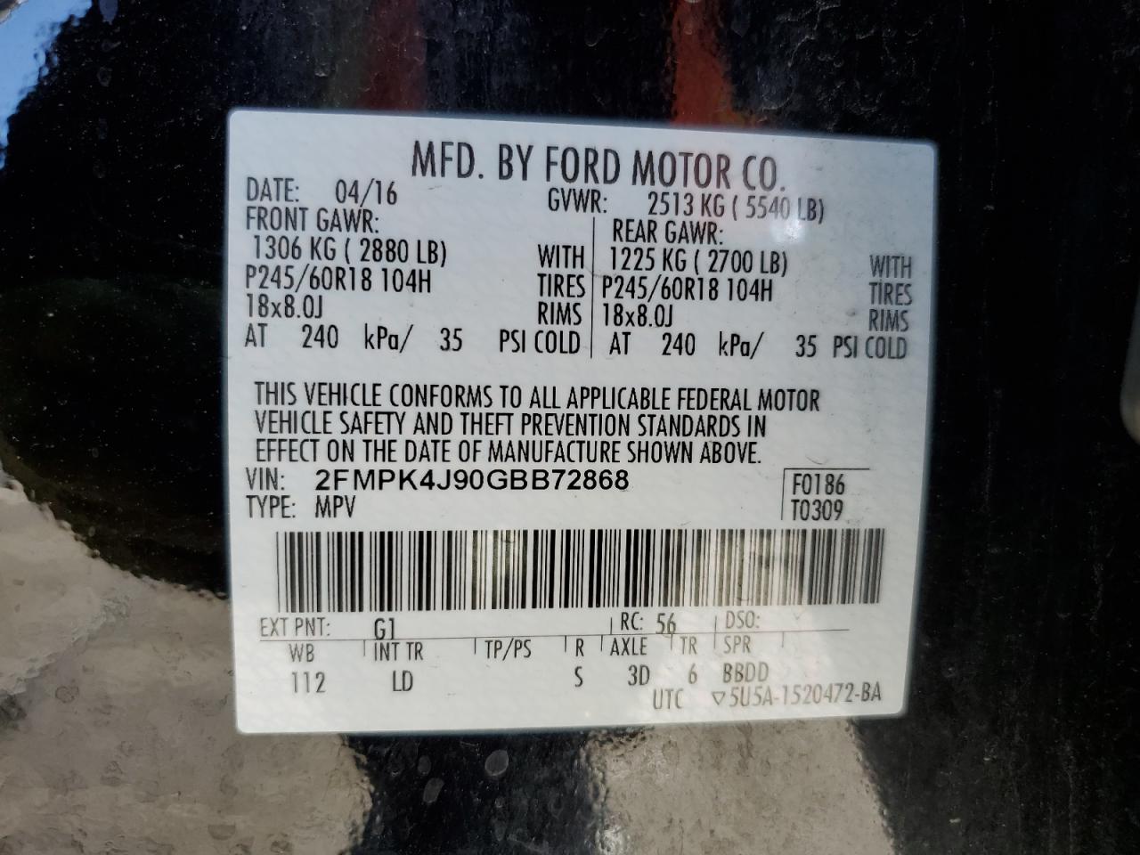 Photo 13 VIN: 2FMPK4J90GBB72868 - FORD EDGE 