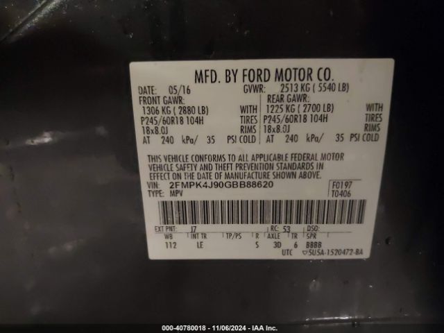 Photo 8 VIN: 2FMPK4J90GBB88620 - FORD EDGE 