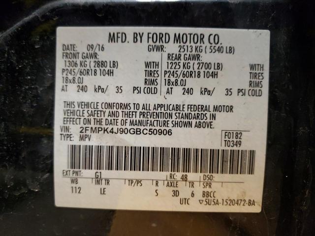 Photo 12 VIN: 2FMPK4J90GBC50906 - FORD EDGE SEL 