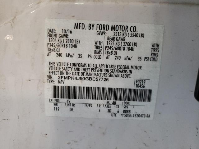 Photo 11 VIN: 2FMPK4J90GBC57726 - FORD EDGE SEL 