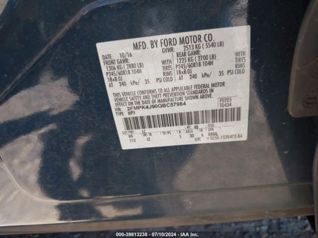 Photo 8 VIN: 2FMPK4J90GBC57984 - FORD EDGE 