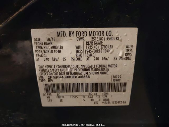 Photo 8 VIN: 2FMPK4J90GBC65566 - FORD EDGE 