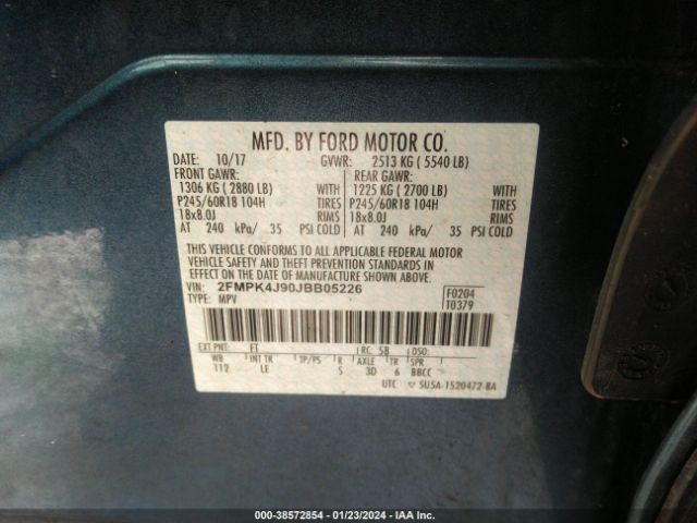 Photo 8 VIN: 2FMPK4J90JBB05226 - FORD EDGE 