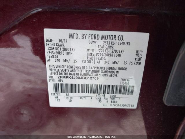 Photo 8 VIN: 2FMPK4J90JBB12709 - FORD EDGE 