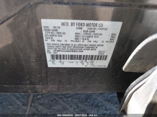 Photo 8 VIN: 2FMPK4J90KBB01288 - FORD EDGE 