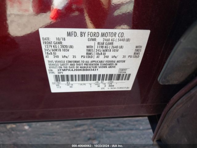 Photo 8 VIN: 2FMPK4J90KBB03431 - FORD EDGE 