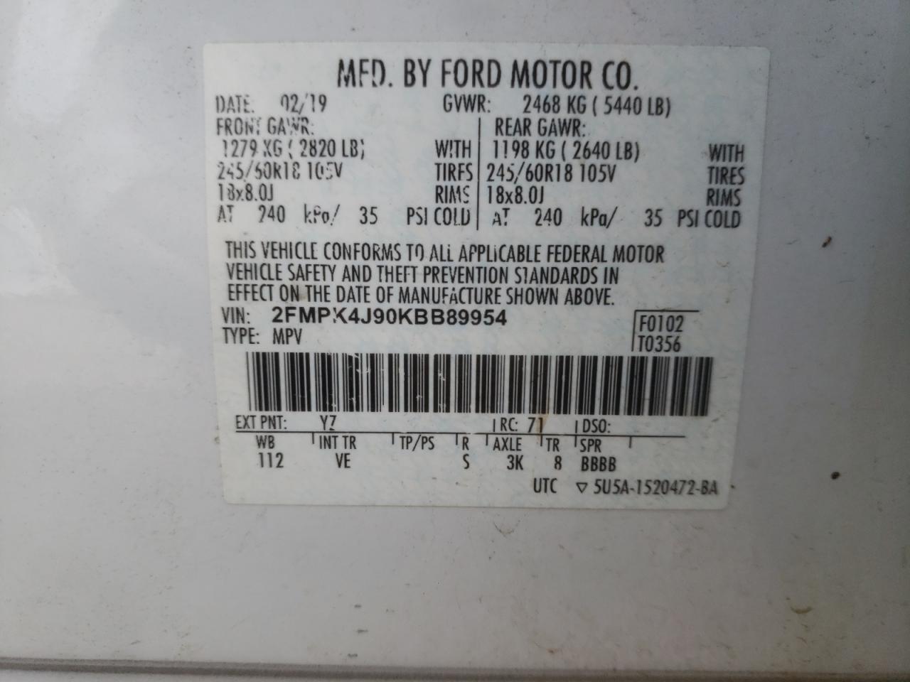 Photo 11 VIN: 2FMPK4J90KBB89954 - FORD EDGE 