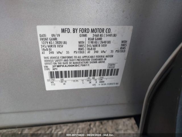 Photo 8 VIN: 2FMPK4J90KBC70811 - FORD EDGE 