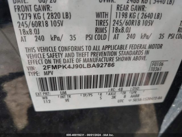 Photo 8 VIN: 2FMPK4J90LBA92786 - FORD EDGE 