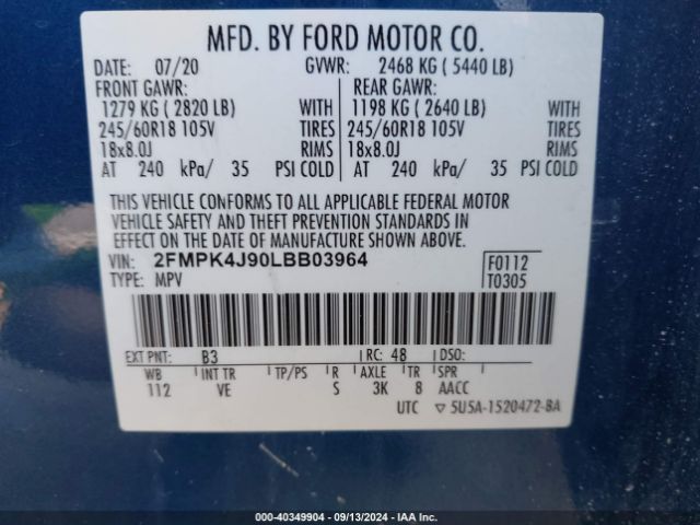 Photo 8 VIN: 2FMPK4J90LBB03964 - FORD EDGE 