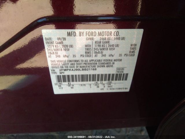 Photo 8 VIN: 2FMPK4J90LBB21168 - FORD EDGE 