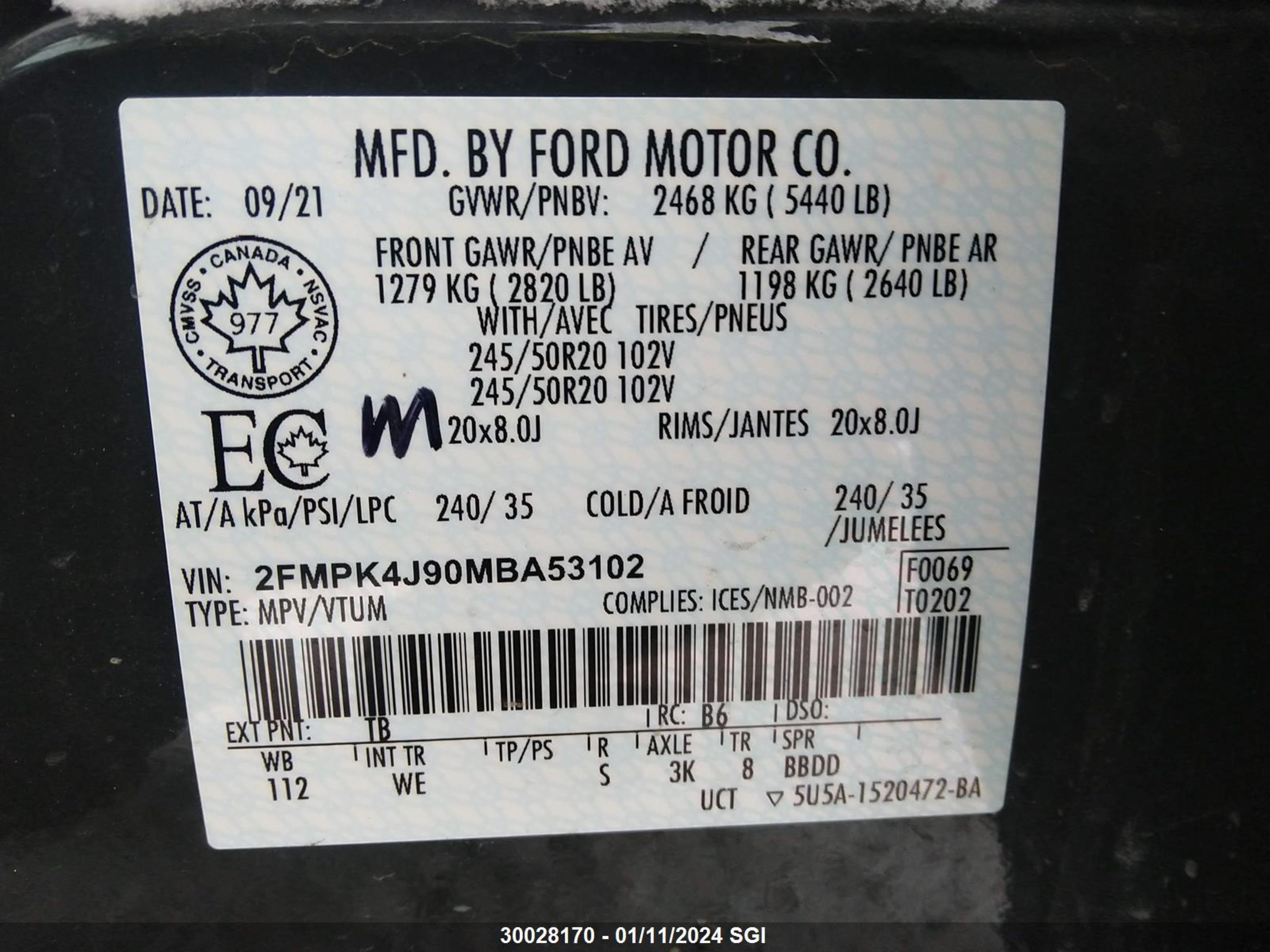 Photo 7 VIN: 2FMPK4J90MBA53102 - FORD EDGE 