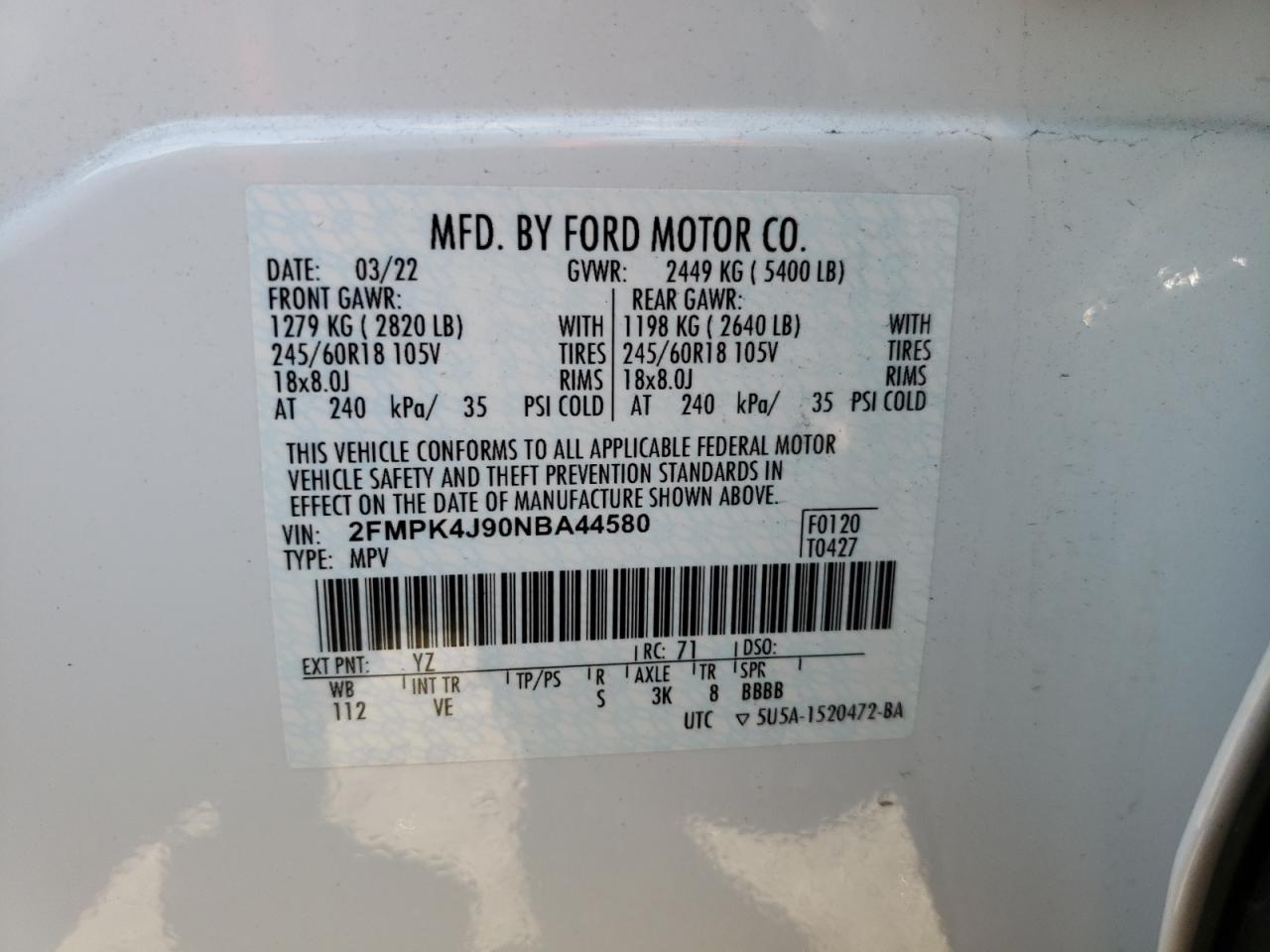 Photo 12 VIN: 2FMPK4J90NBA44580 - FORD EDGE 