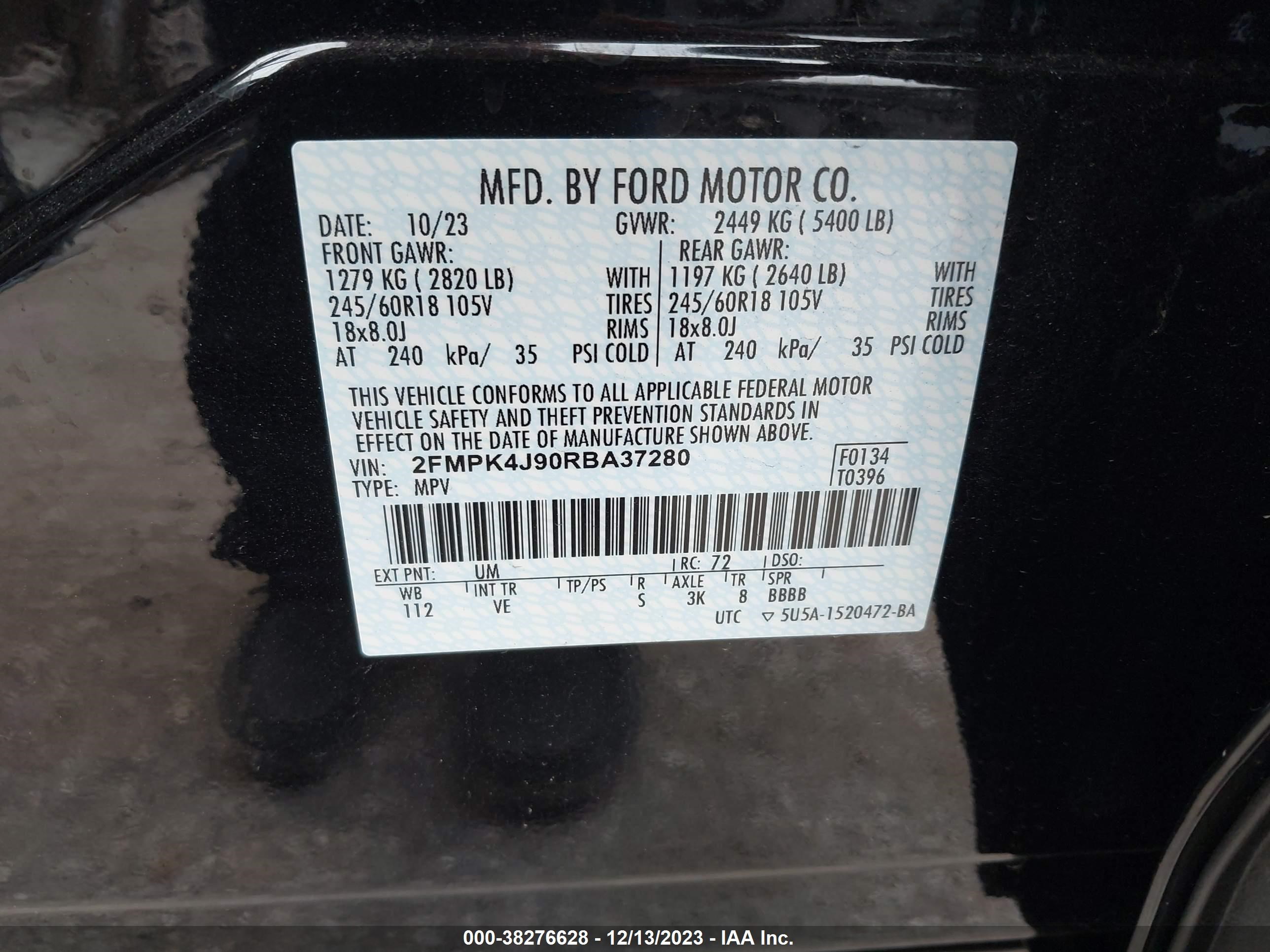 Photo 8 VIN: 2FMPK4J90RBA37280 - FORD EDGE 