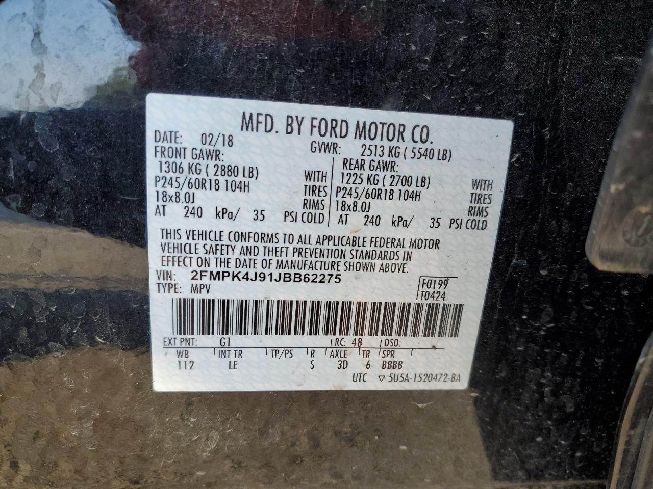 Photo 11 VIN: 2FMPK4J91JBB62275 - FORD EDGE 