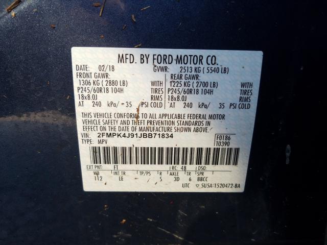 Photo 9 VIN: 2FMPK4J91JBB71834 - FORD EDGE SEL 