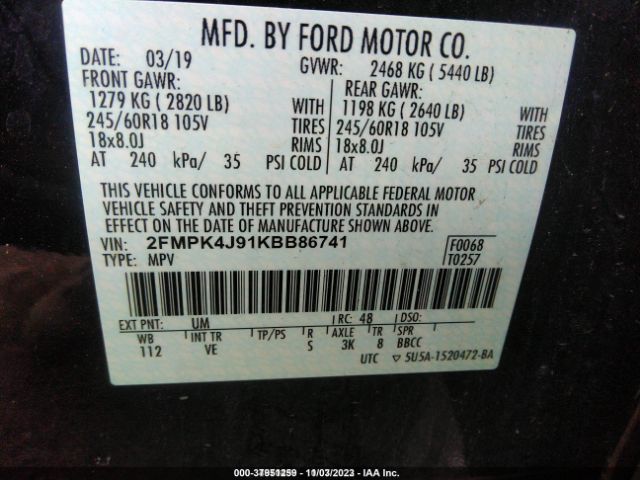 Photo 8 VIN: 2FMPK4J91KBB86741 - FORD EDGE 