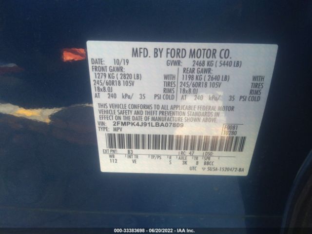 Photo 8 VIN: 2FMPK4J91LBA07809 - FORD EDGE 