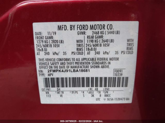 Photo 8 VIN: 2FMPK4J91LBA18681 - FORD EDGE 