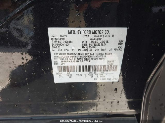 Photo 8 VIN: 2FMPK4J91MBA07391 - FORD EDGE 