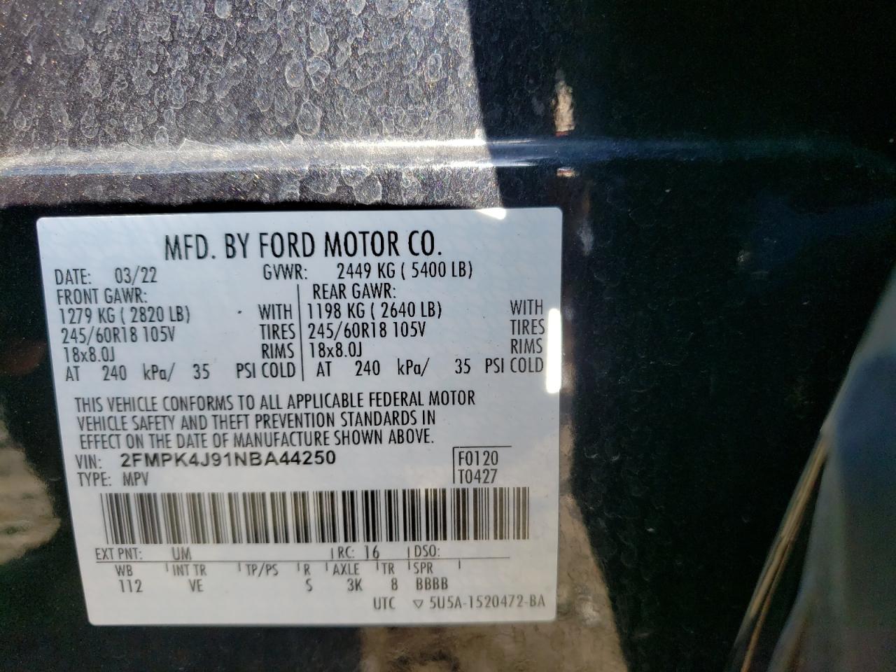 Photo 12 VIN: 2FMPK4J91NBA44250 - FORD EDGE 