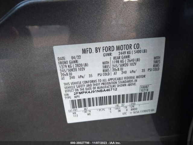 Photo 8 VIN: 2FMPK4J91NBA46712 - FORD EDGE 