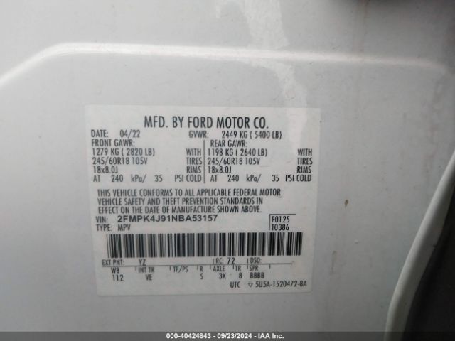 Photo 8 VIN: 2FMPK4J91NBA53157 - FORD EDGE 