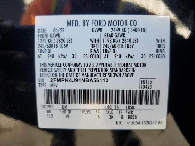 Photo 12 VIN: 2FMPK4J91NBA56110 - FORD EDGE SEL 