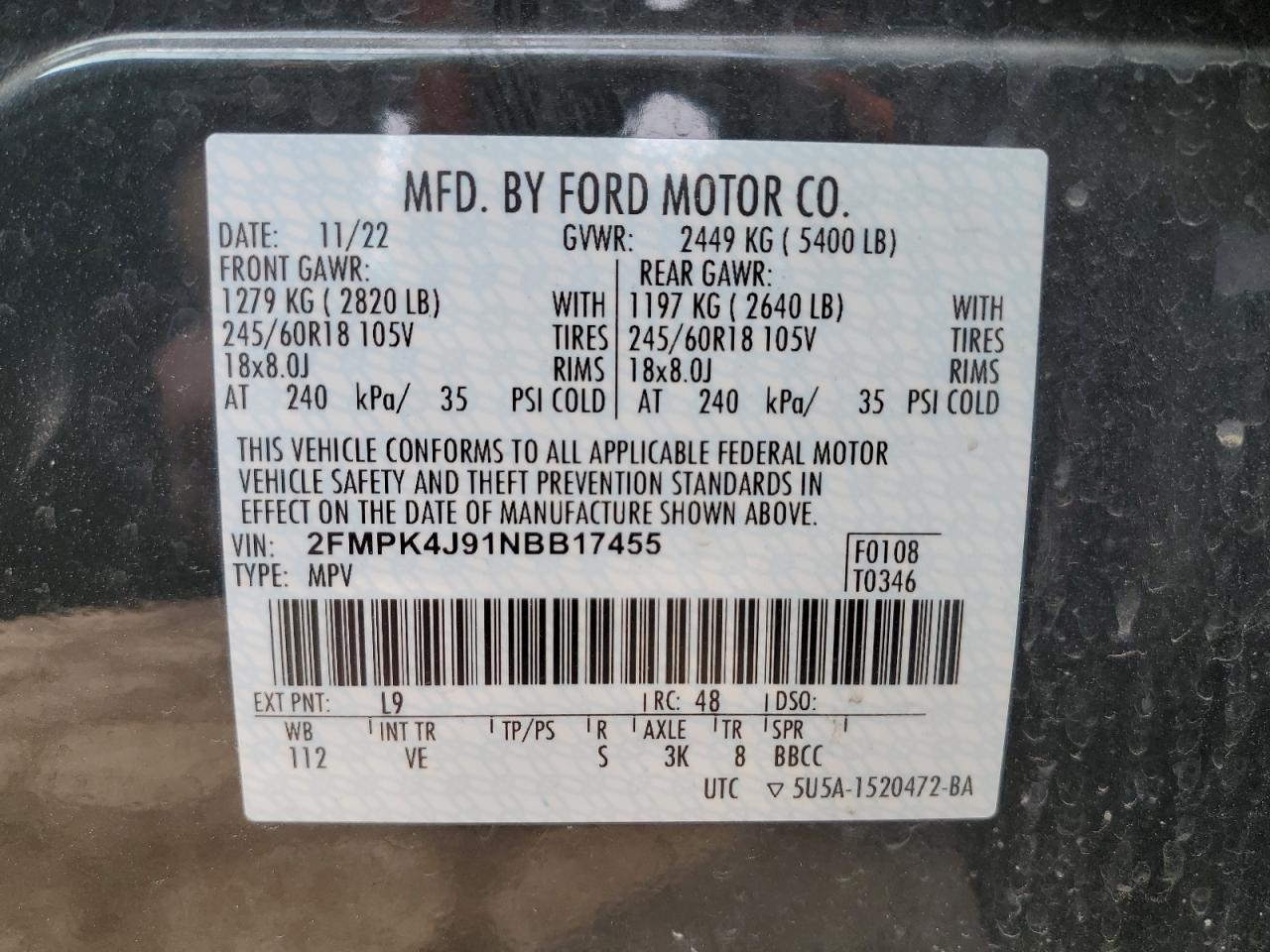 Photo 12 VIN: 2FMPK4J91NBB17455 - FORD EDGE 