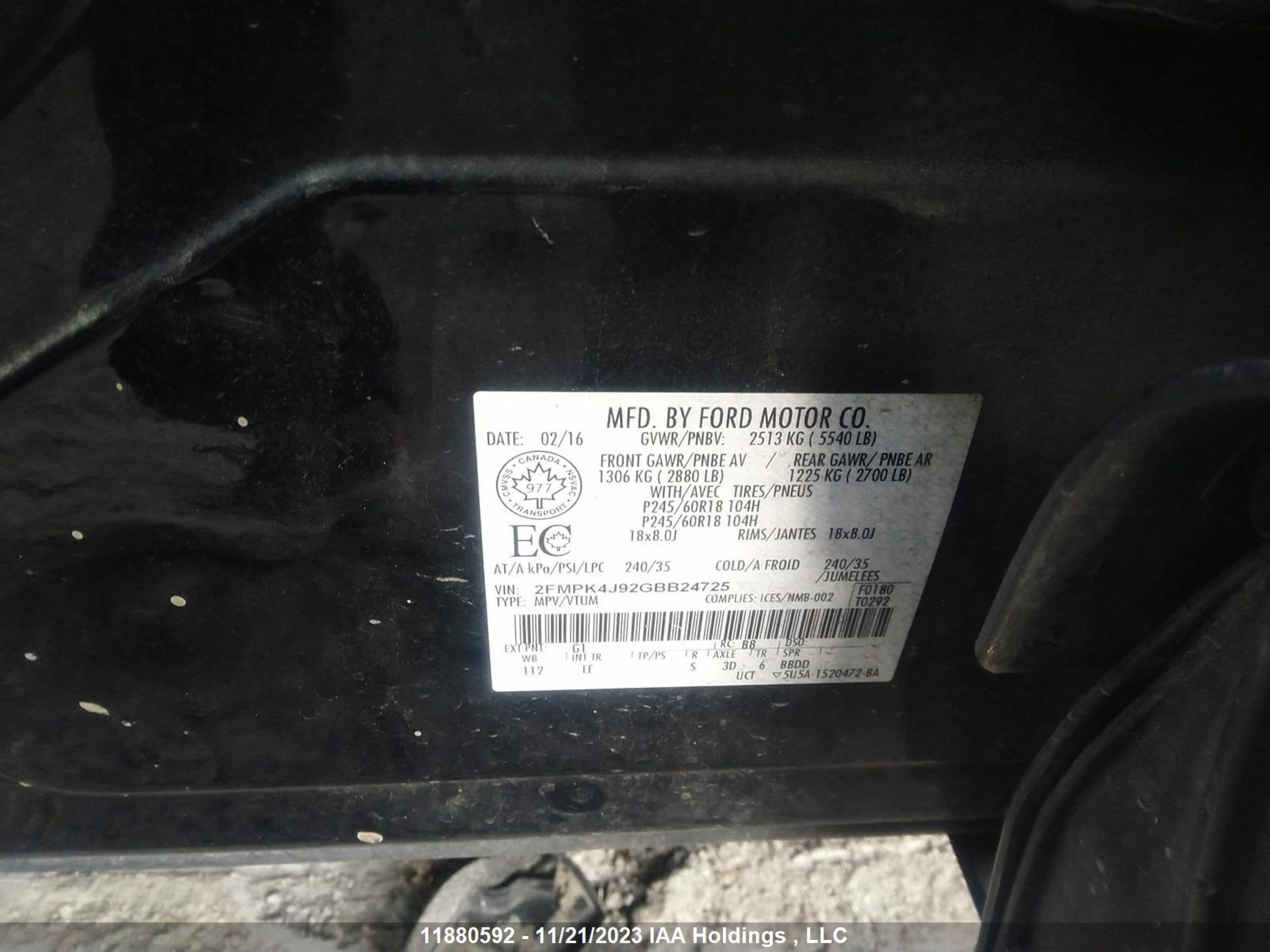 Photo 8 VIN: 2FMPK4J92GBB24725 - FORD EDGE SEL 