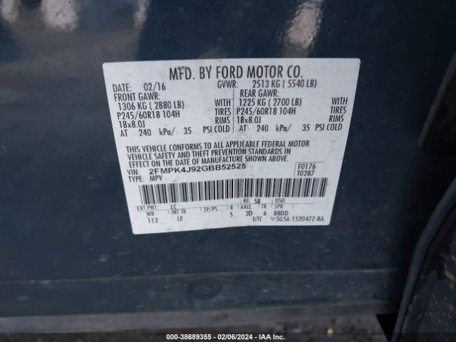 Photo 8 VIN: 2FMPK4J92GBB52525 - FORD EDGE 