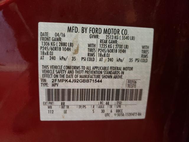 Photo 9 VIN: 2FMPK4J92GBB71544 - FORD EDGE 