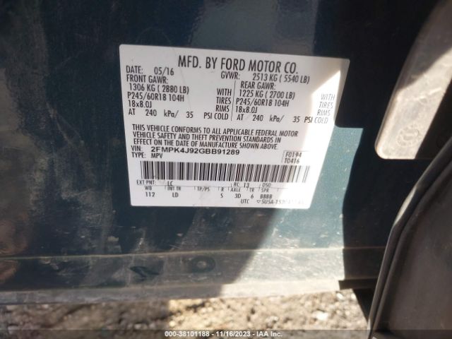 Photo 8 VIN: 2FMPK4J92GBB91289 - FORD EDGE 