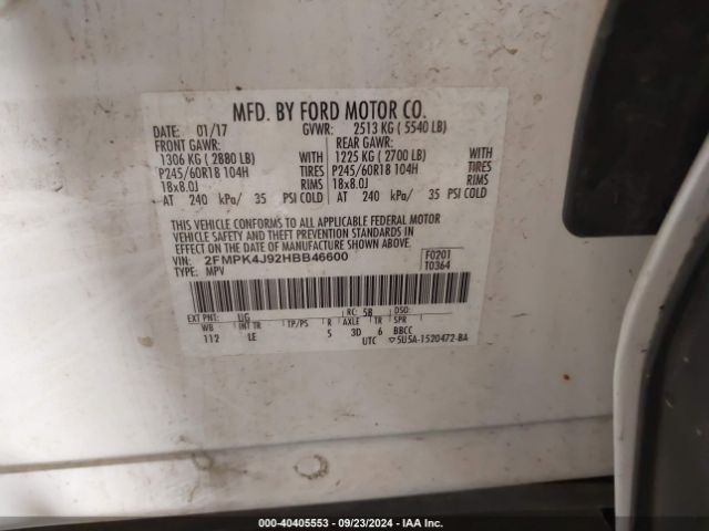 Photo 8 VIN: 2FMPK4J92HBB46600 - FORD EDGE 