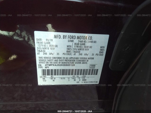 Photo 8 VIN: 2FMPK4J92KBB85128 - FORD EDGE 