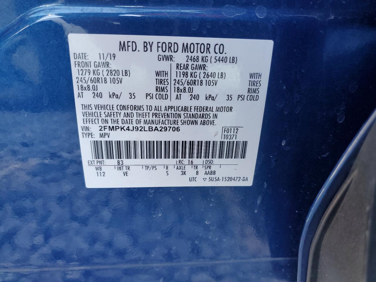 Photo 12 VIN: 2FMPK4J92LBA29706 - FORD EDGE 