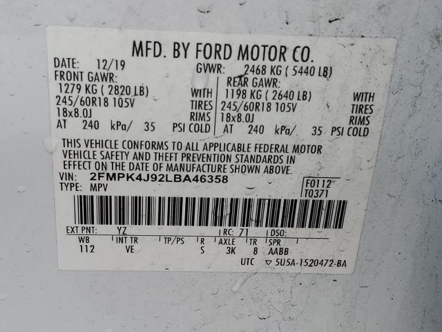 Photo 12 VIN: 2FMPK4J92LBA46358 - FORD EDGE SEL 