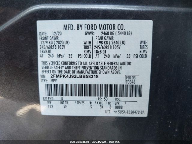 Photo 8 VIN: 2FMPK4J92LBB58318 - FORD EDGE 