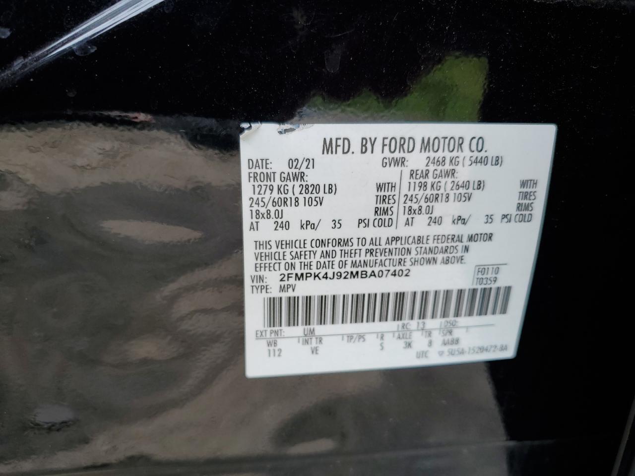 Photo 12 VIN: 2FMPK4J92MBA07402 - FORD EDGE 