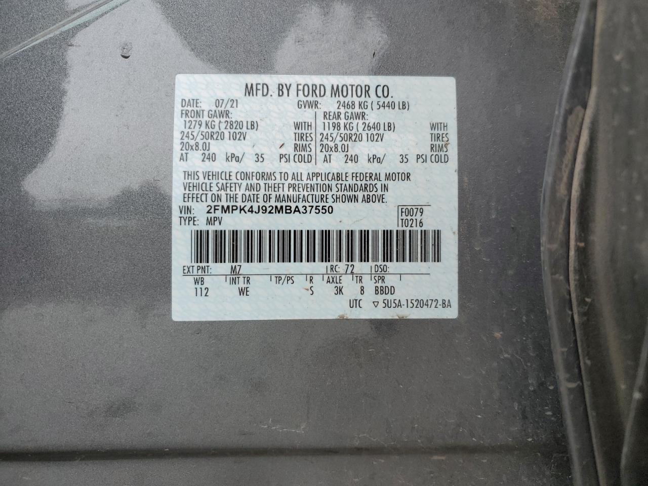 Photo 12 VIN: 2FMPK4J92MBA37550 - FORD EDGE 