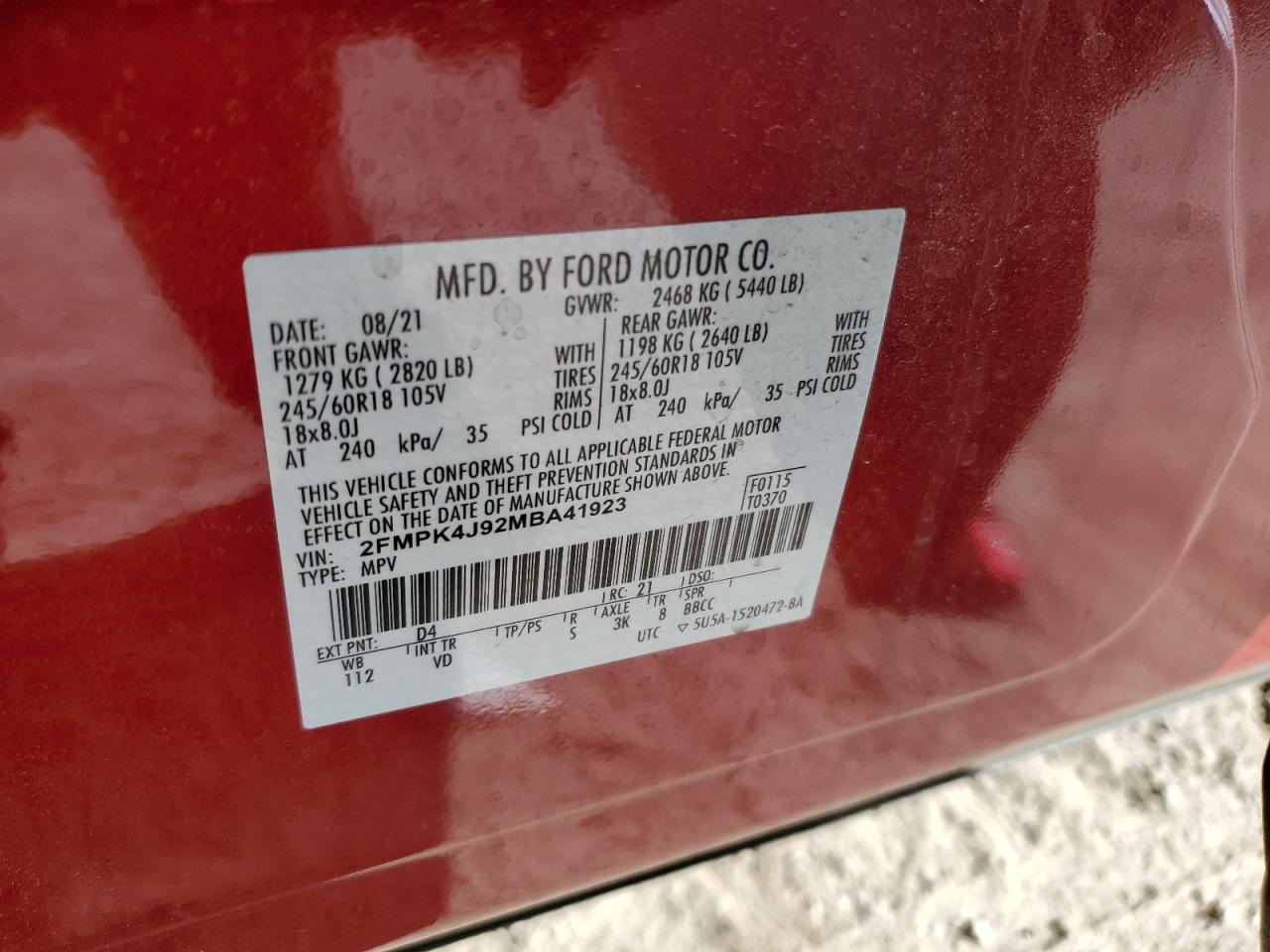 Photo 12 VIN: 2FMPK4J92MBA41923 - FORD EDGE 