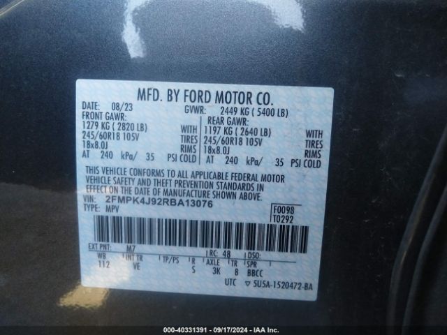 Photo 8 VIN: 2FMPK4J92RBA13076 - FORD EDGE 