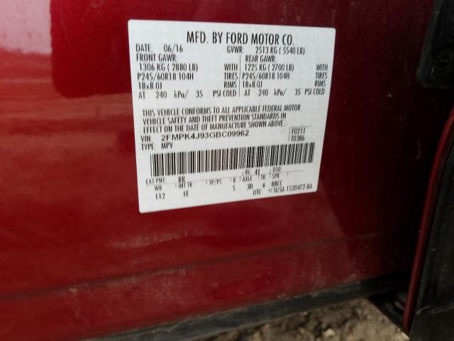 Photo 9 VIN: 2FMPK4J93GBC09962 - FORD EDGE SEL 