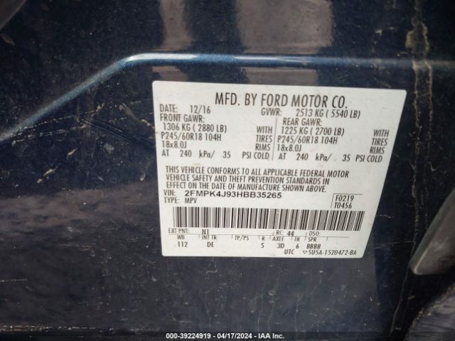 Photo 8 VIN: 2FMPK4J93HBB35265 - FORD EDGE 