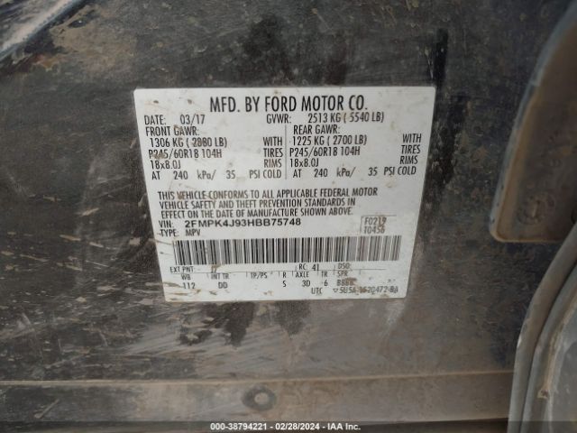 Photo 8 VIN: 2FMPK4J93HBB75748 - FORD EDGE 