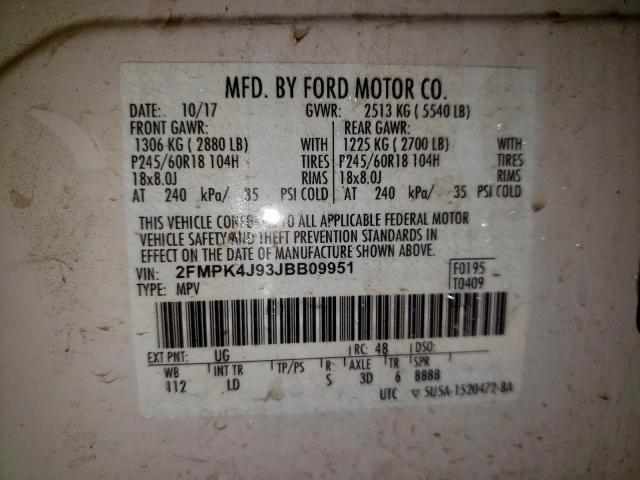 Photo 9 VIN: 2FMPK4J93JBB09951 - FORD EDGE SEL 