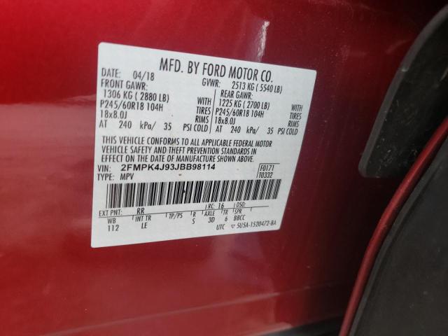 Photo 9 VIN: 2FMPK4J93JBB98114 - FORD EDGE SEL 