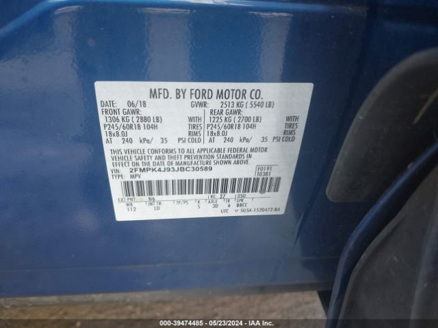 Photo 8 VIN: 2FMPK4J93JBC30589 - FORD EDGE 